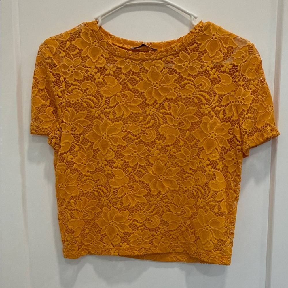 Zara Mustard Lace Crop Top